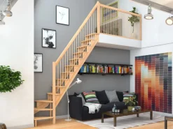 Dolle Raumspartreppe Lyon Buche Holzgeländer 65 cm 1/4-gewendelt U/R FSC®