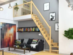 Dolle Raumspartreppe Lyon Kiefer Holzgeländer 65 cm 1/4-gewendelt U/L FSC®