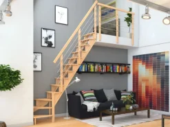 Dolle Raumspartreppe Lyon Buche Edelstahlrohrgeländer 65 cm 1/4-gewendelt U/R