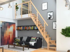 Dolle Raumspartreppe Lyon Buche Edelstahlrohrgeländer 75 cm 1/4-gewendelt U/L