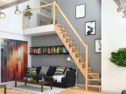 Dolle Raumspartreppe Lyon Buche Metallgeländer 65 cm 1/4-gewendelt U/L FSC®