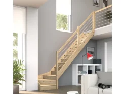 Dolle Raumspartreppe Paris 1/4-gew. Rechts Setzstufen Fichte roh E-Geländer FSC®