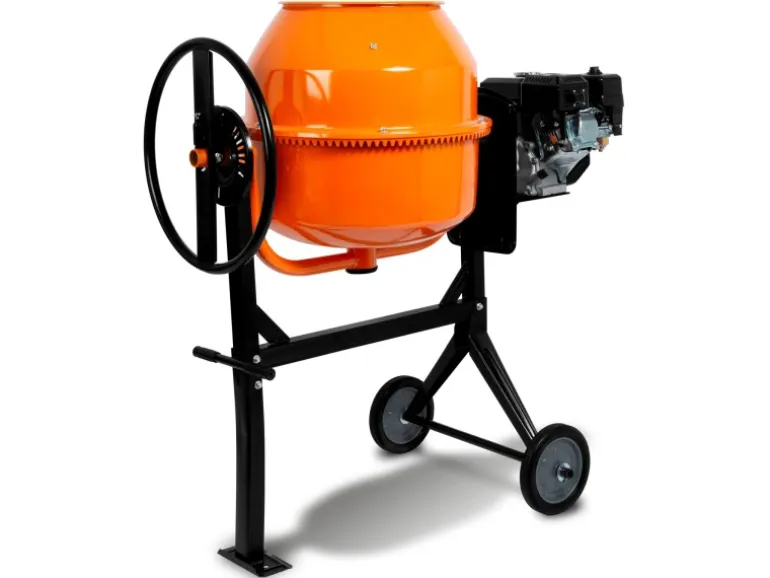 EBERTH Betonmischer 140L mit 6,5PS Benzinmotor, Gestell, Trommel und Zahnkranz aus Stahl, Trommel Schwenkbar