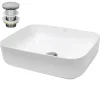 ECD Germany Waschbecken 505x395x135 mm Keramik Weiß Ablaufgarnitur ohne Überlauf