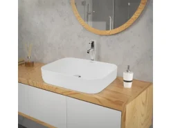 ECD Germany Waschbecken 505x395x135 mm Keramik Weiß Ablaufgarnitur ohne Überlauf