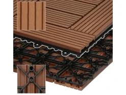 ECD Germany WPC Terrassenfliesen 30x30 cm 33er Spar Set Hellbraun Mosaik