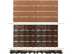 ECD Germany WPC Terrassenfliesen 60x30 cm 12er Spar Set Hellbraun in Holzoptik