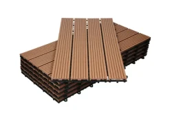 ECD Germany WPC Terrassenfliesen 60x30 cm 24er Spar Set Hellbraun in Holzoptik