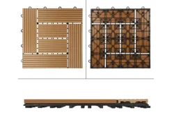 ECD Germany WPC Terrassenfliesen 30x30 cm 11Er Spar Set Teak Mosaik Holzoptik