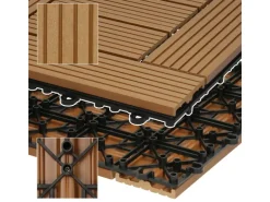 ECD Germany WPC Terrassenfliesen 30x30 cm 11Er Spar Set Teak Mosaik Holzoptik