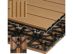 ECD Germany WPC Terrassenfliesen 60x30 cm 18Er Spar Set Teak in Holzoptik