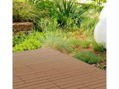 ECD Germany WPC Terrassenfliesen 60x30 cm 18Er Spar Set Teak in Holzoptik