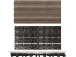 ECD Germany WPC Terrassenfliesen 60x30cm 12er Spar Set Dunkelbraun in Holzoptik