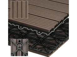 ECD Germany WPC Terrassenfliesen 60x30cm 12er Spar Set Dunkelbraun in Holzoptik