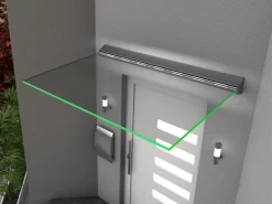 Echtglasvordach mit LED-Beleuchtung 160 cm x 93,5 cm VSG 2x 8 mm Klar