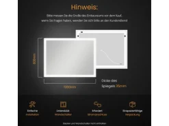 Emke LED Badspiegel 100 x 60 cm Wandspiegel Badezimmerspiegel mit Beschlagfrei Kippschalter KaltweißWarmweiß