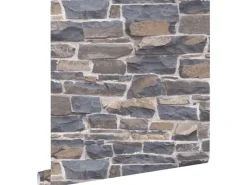 ESTAhome Tapete Stein-Optik Blau und Braun 53 cm x 10.05 m