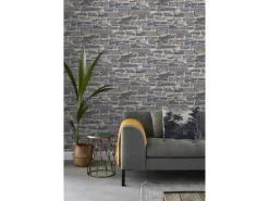 ESTAhome Tapete Stein-Optik Blau und Braun 53 cm x 10.05 m