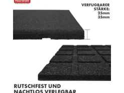 Floordirekt Fallschutzmatte Elastikmatte Fallschutzplatte mit Drainage 50 x 50 x 2,5 cm Schwarz