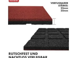 Floordirekt Fallschutzmatte Elastikmatte Fallschutzplatte mit Drainage 50 x 50 x 4 cm Rot