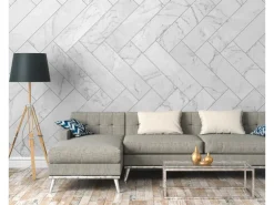 Fototapete Marmor Fliesen Muster Grau Weiß 3,50 m x 2,55 m FSC®