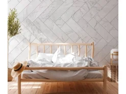 Fototapete Marmor Fliesen Muster Grau Weiß 3,50 m x 2,55 m FSC®