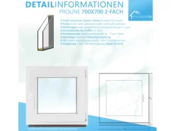 Framelux Kunststofffenster Proline Weiß 2-Fach Verglasung 700 x 700 mm Rechtsanschlag