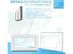 Framelux Kunststofffenster Proline Weiß 2-Fach Verglasung 700 x 600 mm Linksanschlag
