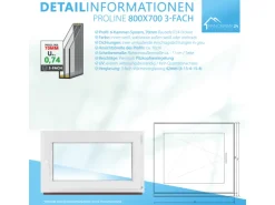 Framelux Kunststofffenster Proline Weiß 3-Fach Verglasung 800 x 700 mm Rechtsanschlag