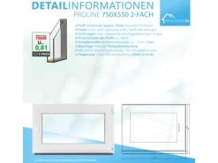 Framelux Kunststofffenster Proline Anthrazit 2-Fach Verglasung 750 x 550 mm Linksanschlag