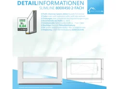 Framelux Kunststofffenster Slimline Anthrazit 2-Fach Verglasung 800 x 450 mm Linksanschlag