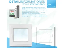 Framelux Kunststofffenster Proline Anthrazit 3-Fach Verglasung 700 x 700 mm Linksanschlag