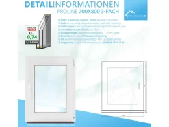 Framelux Kunststofffenster Proline Anthrazit 3-Fach Verglasung 700 x 800 mm Linksanschlag