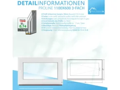 Framelux Kunststofffenster Proline Anthrazit 3-Fach Verglasung 1100 x 600 mm Rechtsanschlag