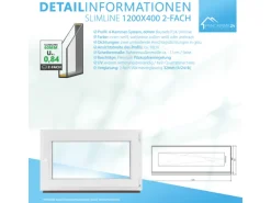 Framelux Kunststofffenster Slimline Anthrazit 2-Fach Verglasung 1200 x 400 mm Linksanschlag