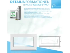 Framelux Kunststofffenster Slimline Weiß 3-Fach Verglasung 900 x 400 mm Rechtsanschlag