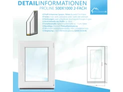 Framelux Kunststofffenster Proline Weiß 2-Fach Verglasung 500 x 1000 mm Linksanschlag