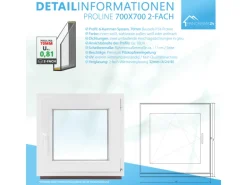 Framelux Kunststofffenster Proline Anthrazit 2-Fach Verglasung 700 x 700 mm Linksanschlag