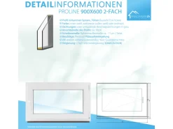 Framelux Kunststofffenster Proline Weiß 2-Fach Verglasung 900 x 600 mm Rechtsanschlag