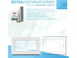 Framelux Kunststofffenster Proline Anthrazit 3-Fach Verglasung 900 x 700 mm Linksanschlag