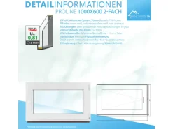 Framelux Kunststofffenster Proline Anthrazit 2-Fach Verglasung 1000 x 600 mm Linksanschlag