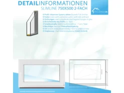 Framelux Kunststofffenster Slimline Weiß 2-Fach Verglasung 750 x 500 mm Rechtsanschlag