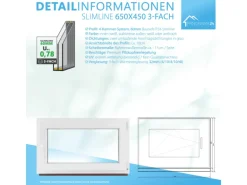 Framelux Kunststofffenster Slimline Weiß 3-Fach Verglasung 650 x 450 mm Linksanschlag