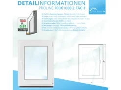 Framelux Kunststofffenster Proline Anthrazit 2-Fach Verglasung 700 x 1000 mm Rechtsanschlag