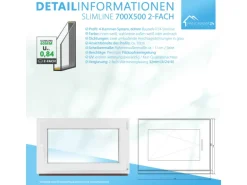 Framelux Kunststofffenster Slimline Anthrazit 2-Fach Verglasung 700 x 500 mm Linksanschlag