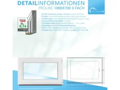 Framelux Kunststofffenster Proline Weiß 3-Fach Verglasung 1000 x 700 mm Rechtsanschlag