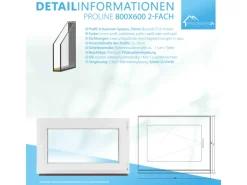 Framelux Kunststofffenster Proline Weiß 2-Fach Verglasung 800 x 600 mm Linksanschlag