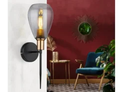 Globo Wandlampe Fanni 1-flammig Schwarz matt-Rauchfarben 150 x 480 mm