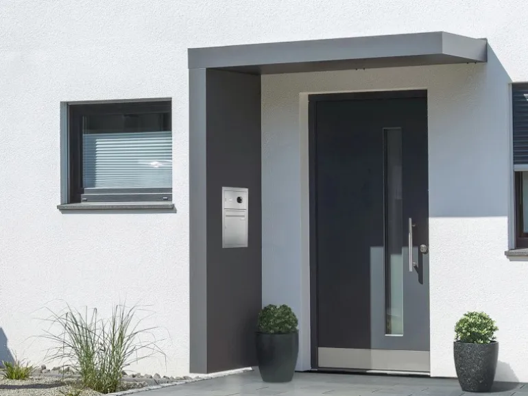 Gutta Rechteckvordach BS PLUS 200 Seite L BK Edel. Klingel Sprechanlage Kamera