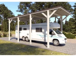 Holzbrüder Camping-Carport Ralf 32m² Reinweiß-Dunkelbraun